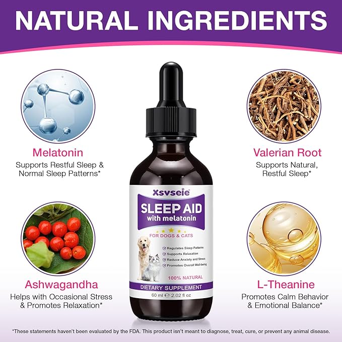 Melatonin for Pets, Melatonin for Dogs, Sleep Aid for Dogs, Melatonins for Cats, Support Aanxiety & Stress Relief, Promotes Relaxation and Deep Sleep, 2Oz Chicken Flavor