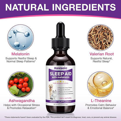 Melatonin for Pets, Melatonin for Dogs, Sleep Aid for Dogs, Melatonins for Cats, Support Aanxiety & Stress Relief, Promotes Relaxation and Deep Sleep, 2Oz Chicken Flavor
