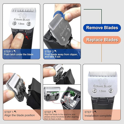8 Pack Detachable Pet Dog Grooming Replacement Ceramic Blades Set Compatible with Andis Pet Clipper/Oster A5/Wahl KM10 Series Dog Clipper