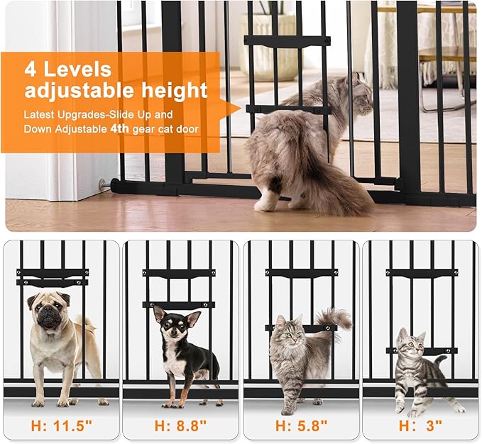 FURTIME 29"-41" Baby Gate with Cat Door Adjustable, Auto Close Dog Gate for Stairs,Doorways and House, Metal Pet Door Pressure Mounted,Easy Install, Effortless Walk Thru, Black