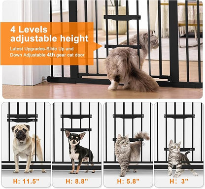 FURTIME 29"-41" Baby Gate with Cat Door Adjustable, Auto Close Dog Gate for Stairs,Doorways and House, Metal Pet Door Pressure Mounted,Easy Install, Effortless Walk Thru, Black
