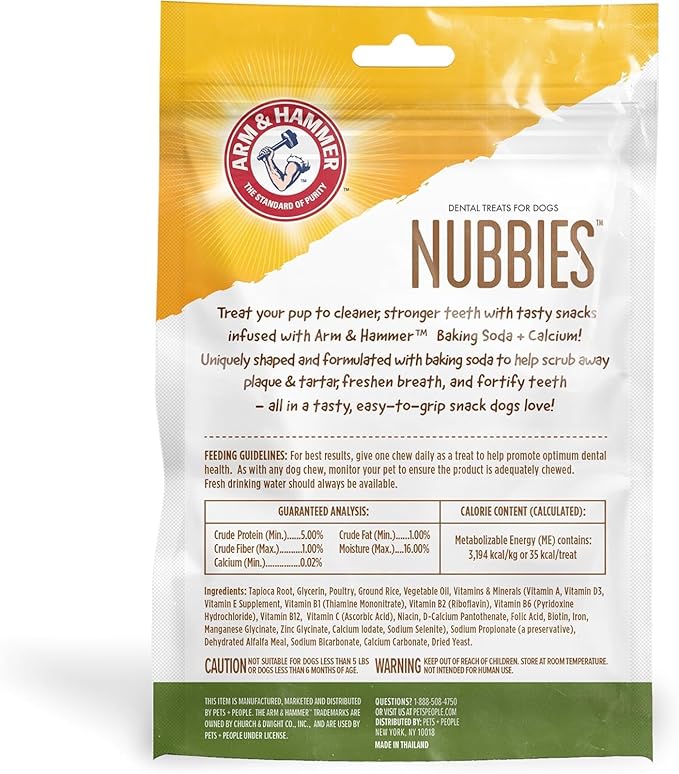 Arm & Hammer for Pets Nubbies Dental Treats - Baking Soda & Calcium Dog Dental Chews, Nubbed Texture Helps Scrub Plaque & Tartar While Chewing, Chicken Flavor, 20 Count, 7 Ounce