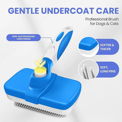 Self Cleaning Shedding Brush - 5-in-1 Professional Pet Grooming Kit Skin Friendly Grooming Tool for Dogs, Cats, and Puppies, Deshedding and Hair Removal for Long and Short Haired Pets（Blue-White）