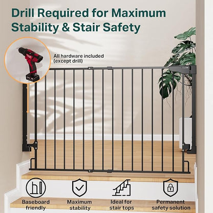 Cumbor Expandable 31.6-48" Baby Gate for Stairs, Wall-Mounted, 2-in-1 No Bottom Bar Dog Gate Indoor, Pet Gate for Doorways with Large Walk Thru Door, Child-Proof Safety Gate for Kids (Black)