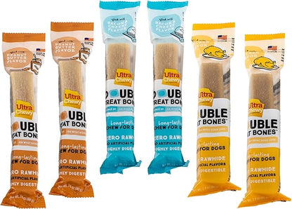 Ultra Chewy Peanut Butter, Chicken, Bacon and Cheese Flavors: Long-Lasting Treats Made in USA for Large and Small Breeds, Highly Digestible, for Aggressive Chewers (Favorite Flavors, 6 Count)