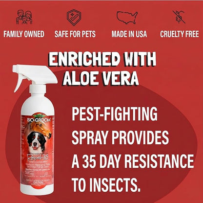 Bio-Groom Repel-35 Flea & Tick Dog Spray - Flea and Tick Prevention for Dogs, Cat Flea Treatment, Cruelty-Free, Made in USA, Natural Tick Repellent, Fly Spray for Horses - 16 fl oz 1-Pack