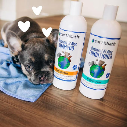 earthbath, Oatmeal & Aloe Dog Shampoo and Conditioner Oatmeal Shampoo For Dogs - Itchy, Dry Skin Relief, Dog Wash, Made in USA, Dog Conditioner, Fragrance Free Pet Shampoos - 16 Oz (1 Set)
