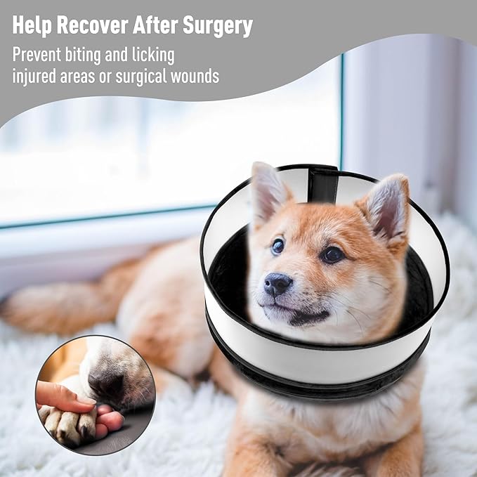 Inflatable Dog Cone, Soft Dog Cone Collar After Surgery for Alternative with Enhanced Anti-Licking Guard Shield Adjustable Detachable, Elizabethan Collar (M, Black)