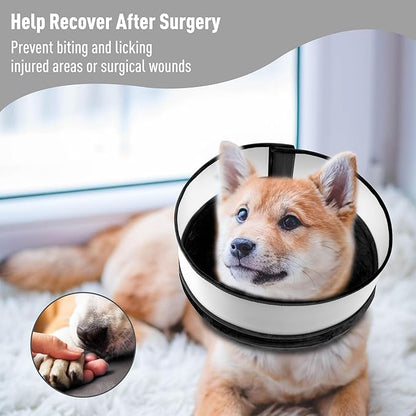 Inflatable Dog Cone, Soft Dog Cone Collar After Surgery for Alternative with Enhanced Anti-Licking Guard Shield Adjustable Detachable, Elizabethan Collar (M, Black)
