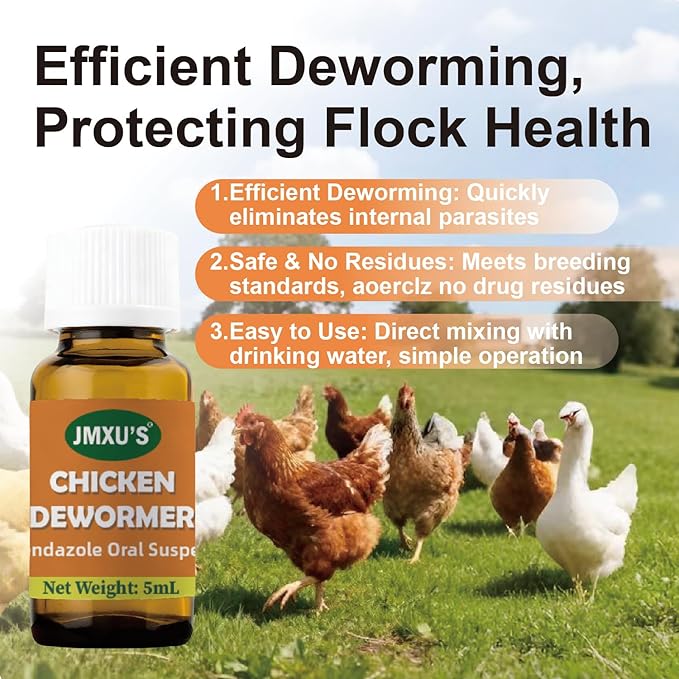 Jmxu's Chicken Dewormer Fenbendazole Oral Suspension, Chicken Antiparasitic,Safe for All Chicken Ages,5 ml