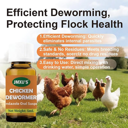 Jmxu's Chicken Dewormer Fenbendazole Oral Suspension, Chicken Antiparasitic,Safe for All Chicken Ages,5 ml