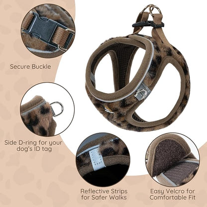 BELLA & PAL Step in Vest Harness for Small and Medium Dogs, No Pull Small Dog Harness with Leash Set, Comfortable Air Mesh Dog Vest Harness with Reflective Strip (Brown Leopard, XS)