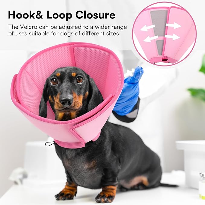 Queenmore Dog Cone,Soft Dog Cones for Large Dogs After Surgery,Comfy Cone for Dogs to Stop Licking, Adjustable Recovery Collar,Elizabethan Pet E-Collar for Wound Healing,Pink,L