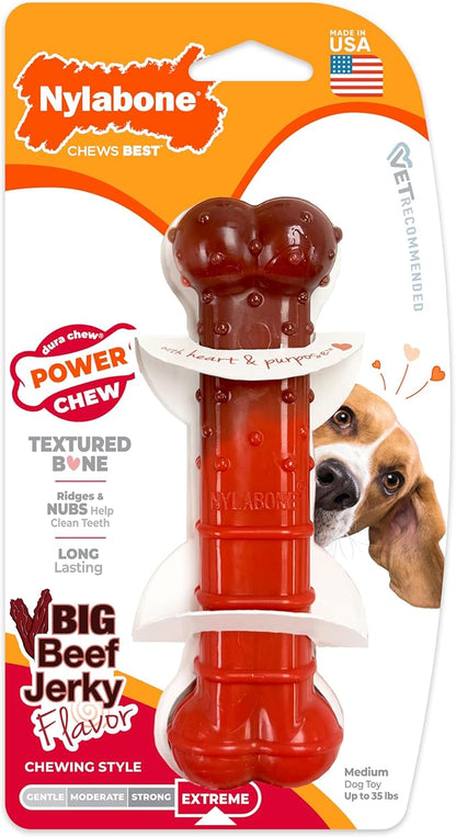 Nylabone Textured Bone Power Chew Toy for Dogs, Durable & Tough Dog Toys for Aggressive Chewers, Beef Jerky Flavor, Medium Dogs - Up to 35 lbs, 1 Count