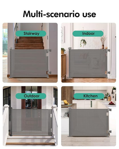 Retractable Baby Gates, Mesh Dog Gate for Doorways, 33.6" Tall, Expands to 55" Wide,Pet Safety Essential Fit for Baseboards, Wide Toddlers Gates for Hallways, Indoor & Outdoor,Grey