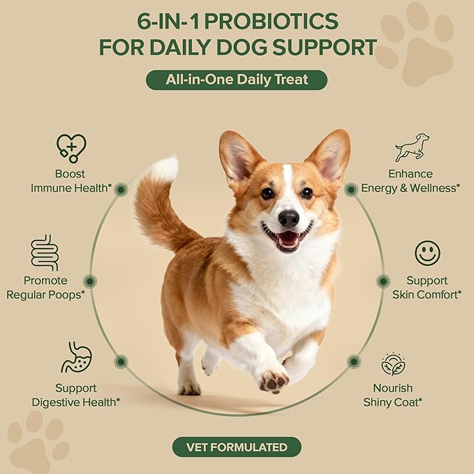 Probiotics for Dogs - Dog Probiotics for Yeast, Itchy Skin and Itchy Ears, Digestive Health, Diarrhea Relief, Gut & Immune Support - with 7 Enzymes, 3 Prebiotics & Omega-3 (Duck 120ct)