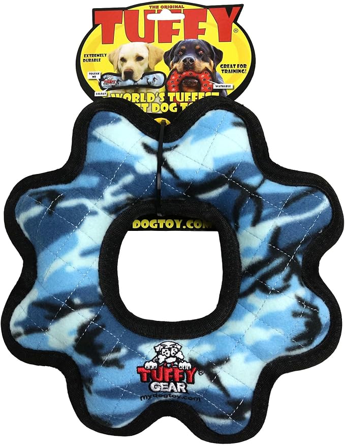 TUFFY- World's Tuffest Soft Dog Toy- Ultimate Gear Ring Camo Blue-Squeakers - Multiple Layers. Made Durable, Strong & Tough.Interactive Play (Tug,Toss & Fetch).Machine Washable & Floats