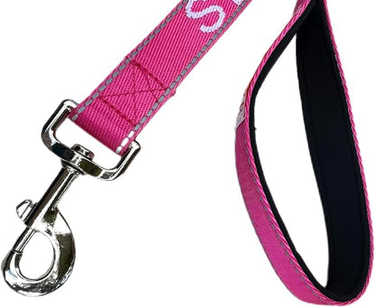 Albcorp Service Dog Leash 4 FT x 1 Inch – Reflective Leash with Embroidered Service Dog Lettering, Heavy-Duty Nylon, Padded Neoprene Handle, Pink.