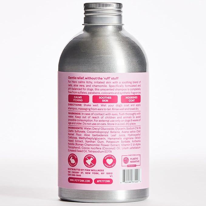 Fur Hero Oatmeal Dog Shampoo for Itchy Skin & Allergies - Soothing Relief w/Colloidal Oatmeal, Aloe & Chamomile - Zero Sulfates, Parabens or Perfumes