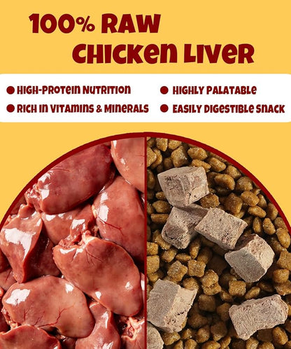 Freeze Dried Chicken Liver Dog Treats Cat Treats, Single Ingredient Liver Treats, Food Meal Topper, Rawhide Free Freeze Dried Chicken Liver High Protein, Training Pet Treats 4.6oz