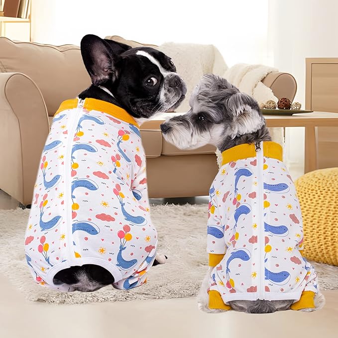 Dog Surgery Recovery Suit, Long Sleeve Onesie for Small Dogs, X-Large, Whales, Polycotton