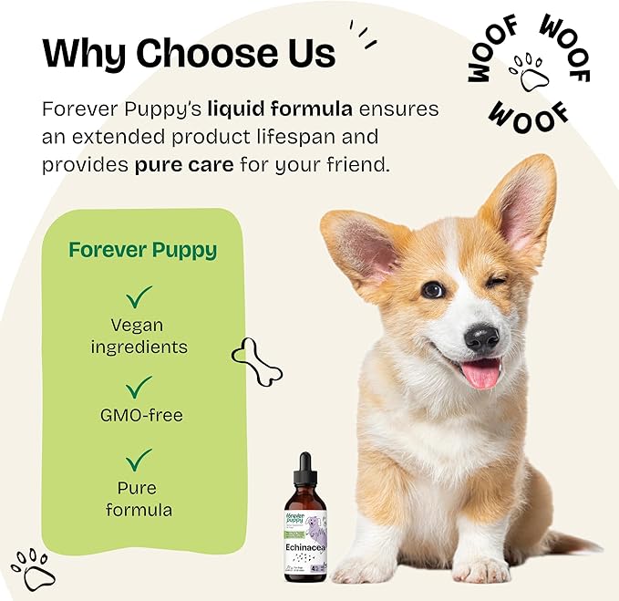 Forever Puppy Echinacea Drops for Dogs - Immunity Support & Respiratory Health w/Echinacea Herb Extract - Liquid Immune Support Supplement for Dogs of All Breeds & Sizes - 4 oz