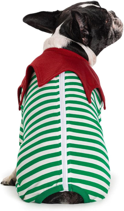 Striped Dog Surgery Recovery Suit Female Male,Puppy Dogs Onesie Cats Long Sleeve Bodysuit After Surgery Neuter for Abdominal Wounds Protective(with Bib)