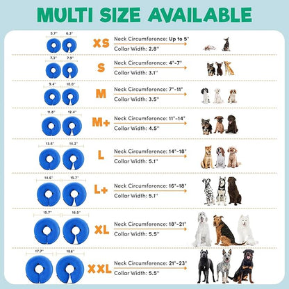 BENCMATE Inflatable Dog Cone Collar Alternative, Soft Dog Cone for Small Medium Large Dogs and Cats, Neck Recovery ECollar Donut Collar After Surgery (Small, Blue Donut)