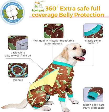 LovinPet Dog Recovery Suit for Large Medium Dogs - Dog's Bodysuit Wound Protective Surgical,E-Collar Alternative Recovery Bodysuit for Abdominal Wounds After Surgery Anti-Licking,Dinosaur,Green,XL