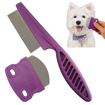 2 Pack Professional Pets Eye Combs,Pets Grooming Comb Kit,Stainless Steel Tear Stain Remover for Cats & Dogs,Flea Lice Comb,Gentle Curved Comb Teeth,Precisely Removes Stains (Pet comb set)
