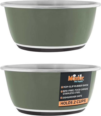 Master Pet Supply Stainless Steel Dog Bowls Set of 2 (16 Oz Each) with Non-Slip Rubber Base - Camo Patrol - Basic Dog Food Bowl Water & Food Bowls for Small Medium Large Dogs & Cats, Metal Dish