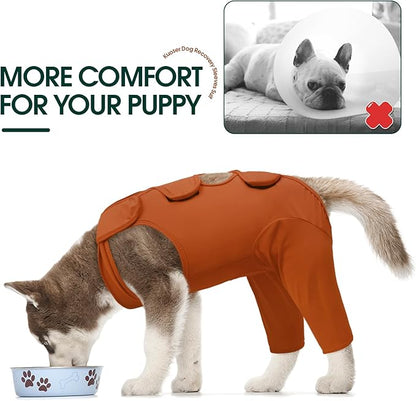 Kuoser Thigh Wound Protective Sleeve for Dogs - Dog Surgery Recovery Suit for Rear Legs - Brown XS
