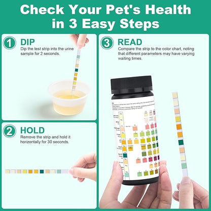 Urine Test Strips for Dogs Cats - 100 Counts Urinalysis Test Strips for Pets 10 in 1 Testing Protein Blood Leukocytes pH Nitrite and More Dog Cat Test Kit for Pets