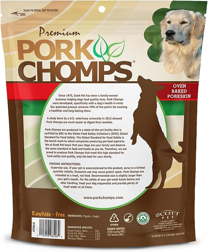 Pork Chomps Baked Pork Skin Dog Chews, 8-inch Rolls, 18 Count (Pack of 1)