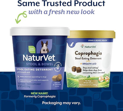 NaturVet – Coprophagia Stool Eating Deterrent Plus Breath Aid – Deters Dogs from Consuming Stool – Enhanced with Breath Freshener, Enzymes & Probiotics – 70 Soft Chews
