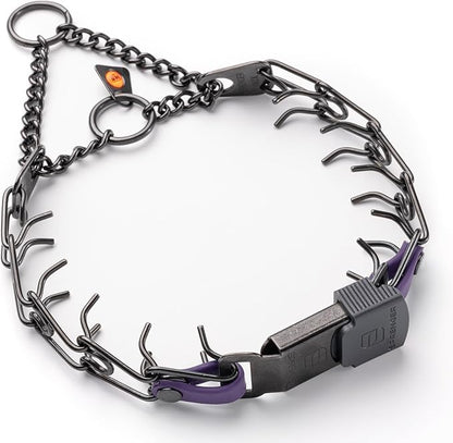 Herm Sprenger Black Stainless Steel Dog Collar with Quick Release ClicLock Buckle O-Ring Biothane Insert Training Collar Made in Germany (Violet Purple, 16in x 2.25mm(Neck Size up to 13-14in))