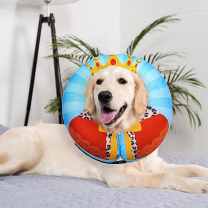 SCENEREAL Dog Cone Alternative After Surgery Donut Collar, Soft Pet Recovery Pillow Collar for Medium Large Dogs, Inflatable Adjustable Neck Collars to Prevent Licking, King Print E-Collars XL