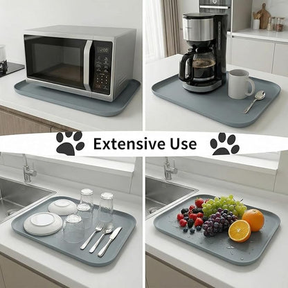 BLESWIN Non-Slip Silicone Dog Food Mat for Food and Water, 18" x 12" Raised Edge Pet Feeding Mat - Waterproof Dog Bowl Mat Easy Clean for Floor Protector,Grey