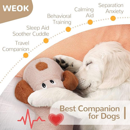 WEOK Puppy Heartbeat Toy, Dog Heartbeat Toy for Separation Anxiety Relief, Puppy Toy with Heartbeat Stuffed Animal Anxiety Calming Behavioral Aid Plush Toy for Dogs Cats Pets (Brown +)