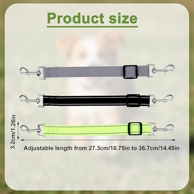 3pcs Dog Prong Collar Safety Clip, Adjustable Reflective Nylon Leash Extender Strap with Metal Dual Clasps 360° Rotatable Dog Harness Connector for Pet Walking Running and Hiking