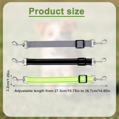 3pcs Dog Prong Collar Safety Clip, Adjustable Reflective Nylon Leash Extender Strap with Metal Dual Clasps 360° Rotatable Dog Harness Connector for Pet Walking Running and Hiking