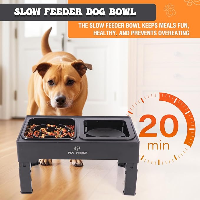 Dog Bowls Elevated Large Breed, Raised Dog Bowl Stand with 4 Adjustable Height, Slow Feeder Dog Bowls & No-Spill Water Bowl for Small, Medium, Large Dogs