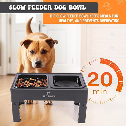 Dog Bowls Elevated Large Breed, Raised Dog Bowl Stand with 4 Adjustable Height, Slow Feeder Dog Bowls & No-Spill Water Bowl for Small, Medium, Large Dogs