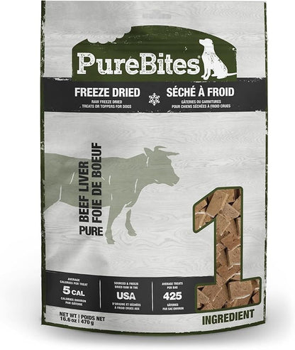 PureBites Beef Liver Freeze Dried Dog Treats, 1 Ingredient, Made in USA, 16.6oz