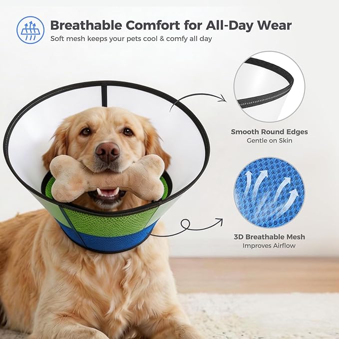 Avont Dog Cone Collar After Surgery, Alternative Adjustable Elizabeth Cone for Medium Large Dogs, Comfy Breathable Pet Recovery Collar to Stop Licking -Blue(M)