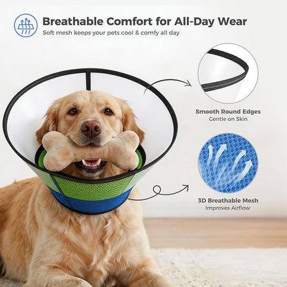 Avont Dog Cone Collar After Surgery, Alternative Adjustable Elizabeth Cone for Medium Large Dogs, Comfy Breathable Pet Recovery Collar to Stop Licking -Blue(M)
