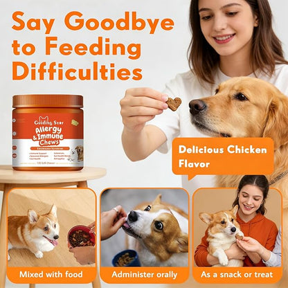 Dog Allergy Chews for Skin Itching, Itch Relief for Dogs, Allergy Support Multivitamin for Seasonal Allergies,Omega 3 Fish Oil for Healthy lmmune System Support, 120 Chews, Chicken Flavor
