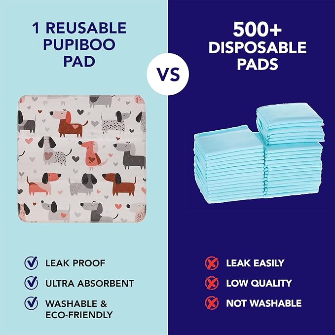 PUPIBOO Washable Pee Pads for Dogs & Cats - Super Absorbent Reusable Puppy Training