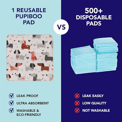 PUPIBOO Washable Pee Pads for Dogs & Cats - Super Absorbent Reusable Puppy Training
