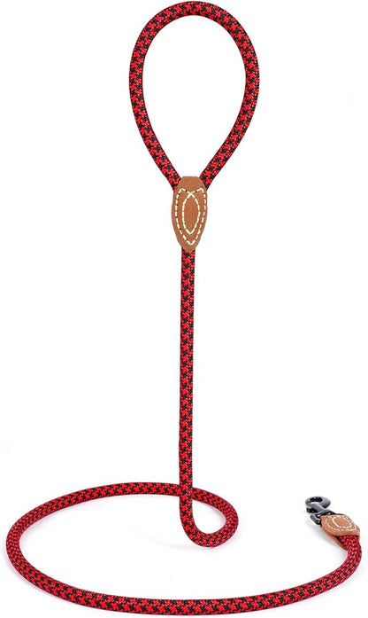 Mile High Life | Mountain Climbing Dog Rope Leash with Heavy Duty Metal Sturdy Clasp | Genuine Leather Tailored Connection with Strong Stitches (Red Black, 60 Inch (Pack of 1))